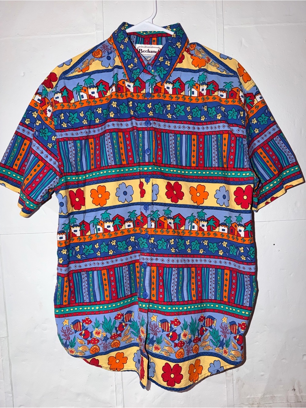 Bechamel Multicolor Floral & Stripe Short-Sleeve Button-Up Shirt 100% cotton